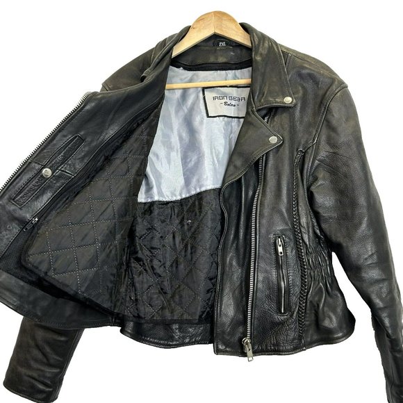 Iron Gear Leather Jacket Women Size Large Black Distressed Moto Biker Motorcycle - Picture 3 of 6